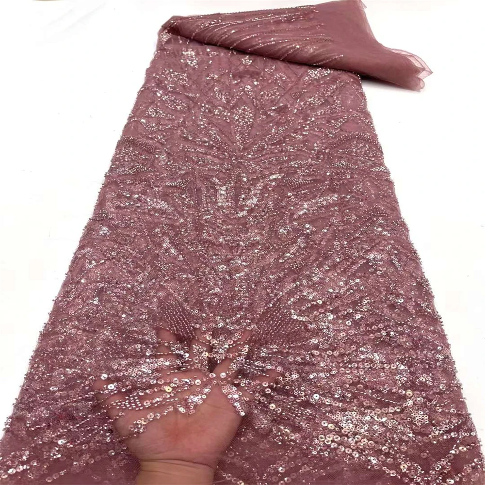 

African Sequins Lace Fabric 2023 High Quality Embroidery Groom Lace For Nigerian tube beads Wedding Party Dress Women Sewing XC