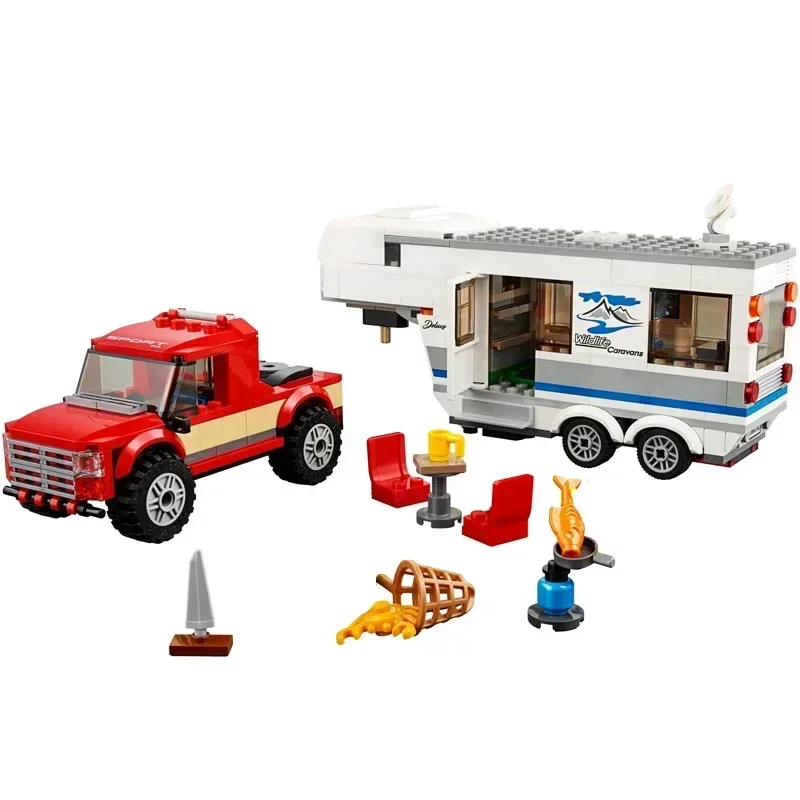 City-Serie 60182 Pickup-Wohnwagen Bausteine Eltern-Kind Camping-Wohnmobil Spielzeug für Kinder Weihnachtsgeschenke Outdoor – Detail 2