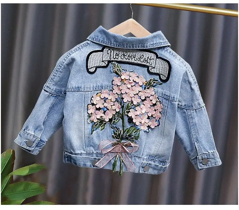 Spring Children's Denim Jackets Girl Jean Embroidery Jackets Girls Kids clothing baby Lace coat Casual outerwear Windbreaker fleece coats