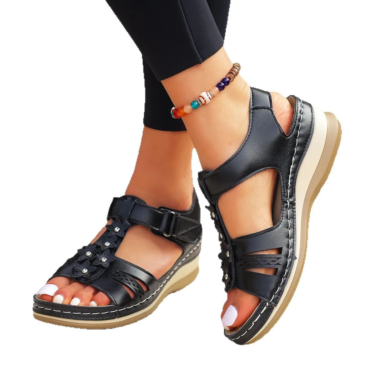 Summer Women’s Sandals 2025 New Flower Wedge Platform Orthopedic Shoes Woman Retro Casual Comfort Peeping Toes
