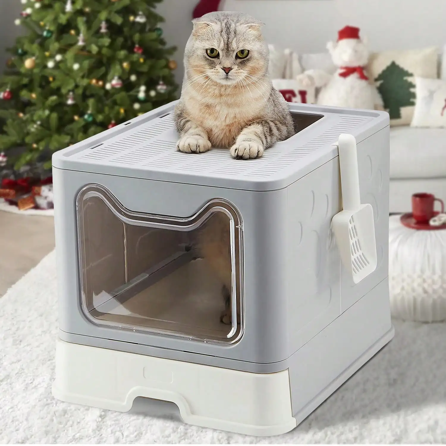 Foldable Cat Litter Box with Drawer 1