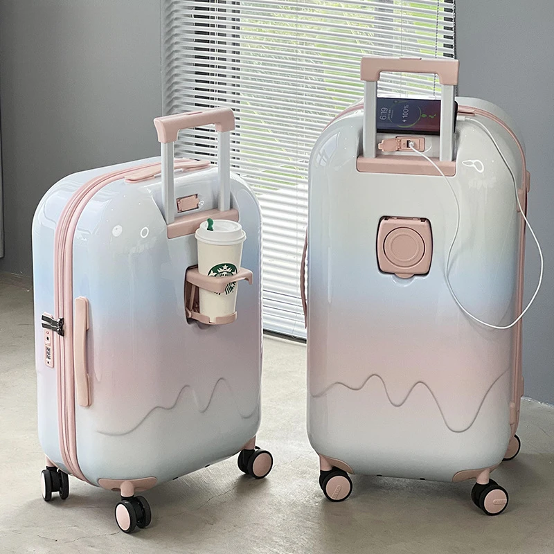 Suitcase  Gradient Color Luggage Women's Trolley Case Travel  Multi-Functional Password Suitcase on wheels Cabin 20 inches