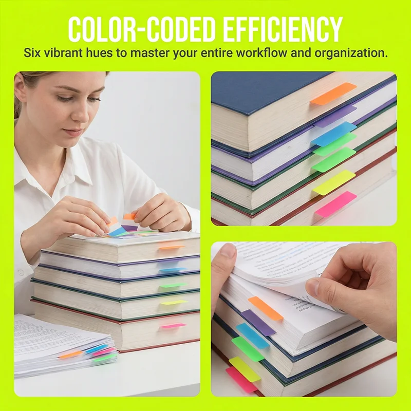 Colorful Transparent Index Tabs - 6 Colors, Self-Adhesive Sticky Notes