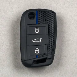 Premium Keychain Protector and Car Key Case Cover Bag (Blue Line 1 PCS)