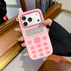 3D Pink Telephone Antenna Silicone Phone Case with Love Heart Shockproof Cover - iPhone 16(17) (Pink)