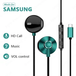 Type-C in-Ear Headphone Bass Stereo Volume Control Mic USB C Wired Earbuds for Galaxy S24 S23 S22 S21 S20 A53 A54 Flip 5 Fold 4