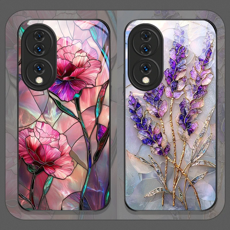 Elegant Floral Marble Textured Tempered Glass Phone Case