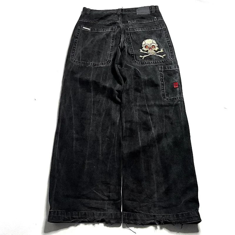 

Уличные джинсы JNCO 1990s, новинка, в стиле Харадзюку, в стиле ретро, в стиле хип-хоп, с вышивкой в виде черепа, свободные готические брюки с высокой талией и широкими штанинами Y2K