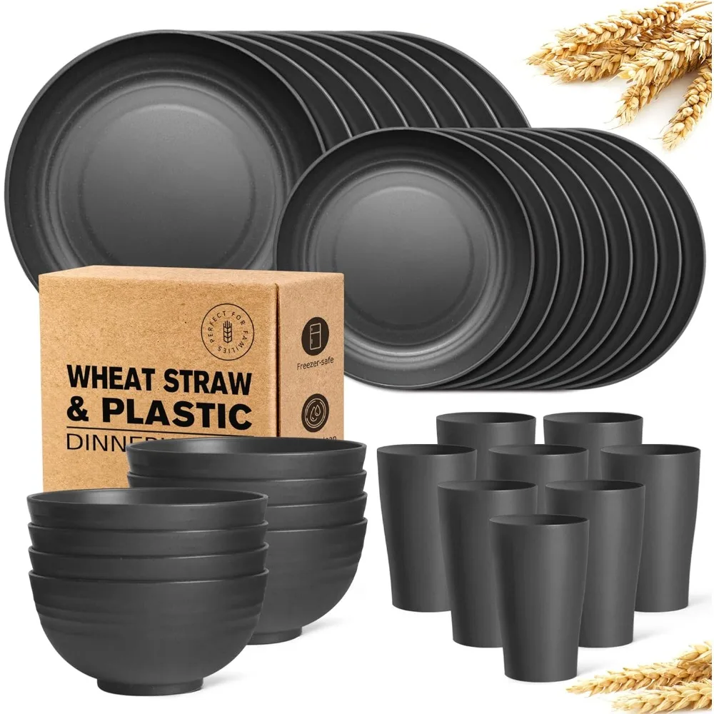 

Disposable Dinnerware Set, 32-Piece Kitchen Plastic Wheat Straw Dinnerware, Service for 8, Disposable Dinnerware Set