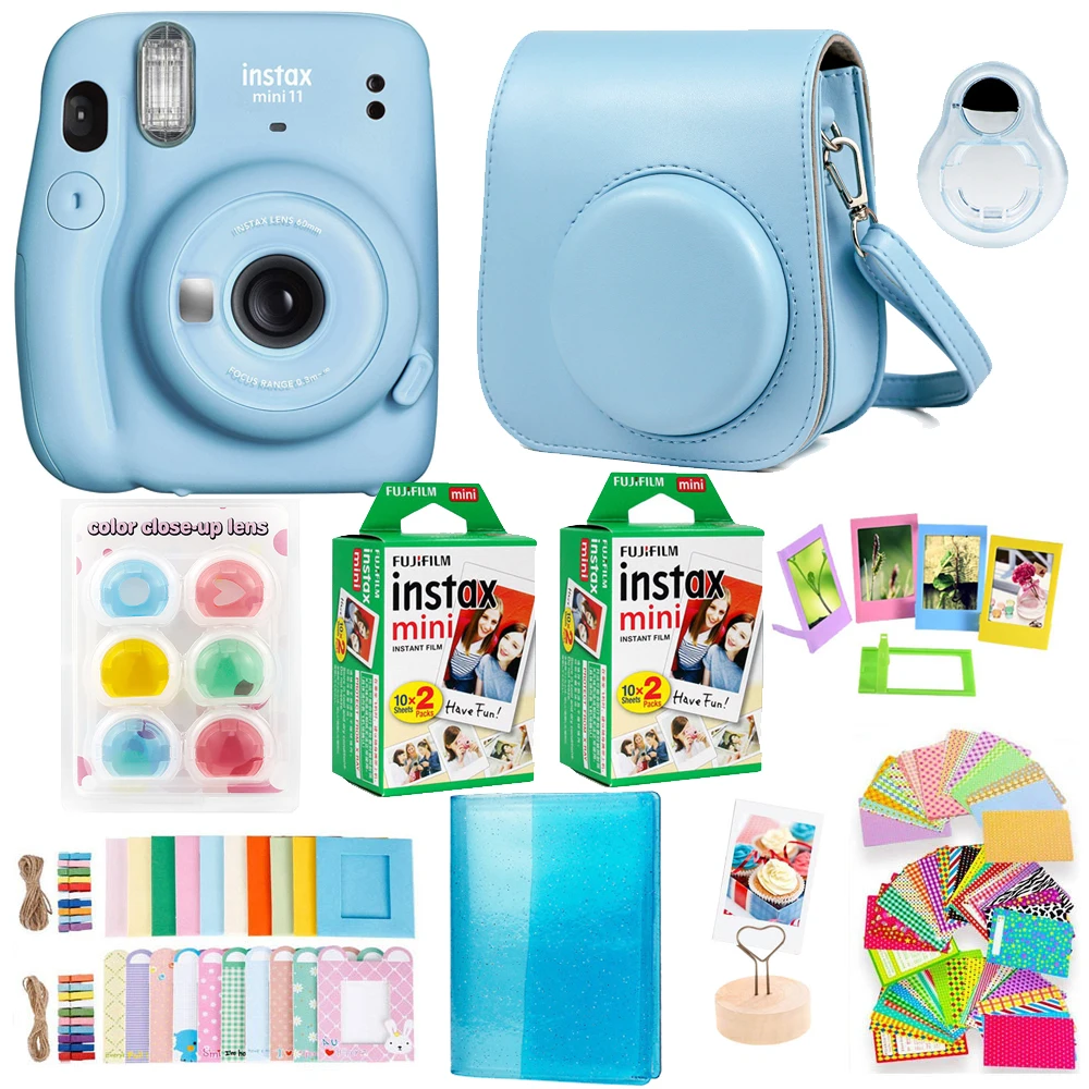 Original Fujifilm Instax Mini 11 Instant Camera With 40 Sheets Mini Film Paper Camera Shoulder Strap Bag Accessories Bundle Kit
