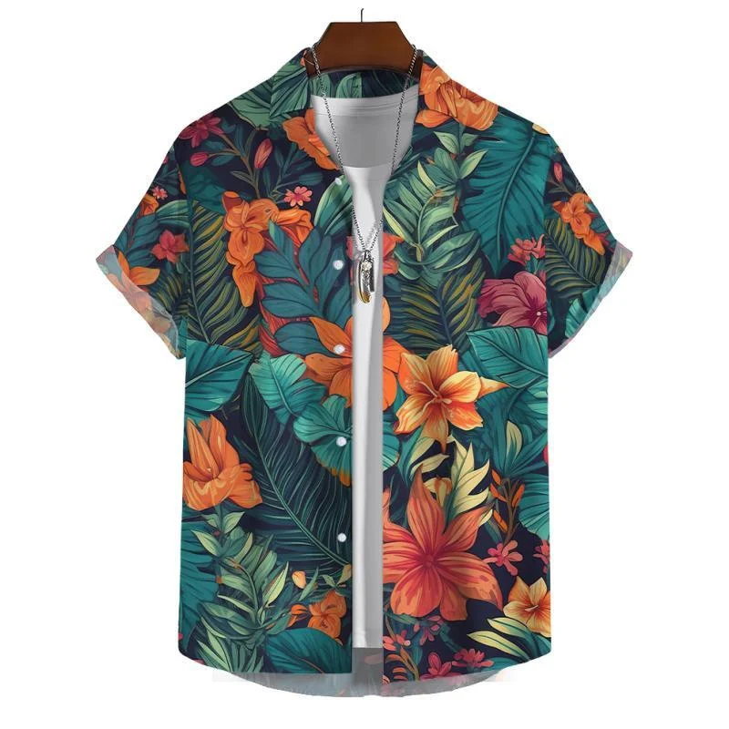 thumbnail image 1 of Camisas hawaianas con estampado floral 3D para hombre, blusa de manga corta con un solo pecho, blusas de playa para vacaciones, ropa Harajuku, 1 of 5