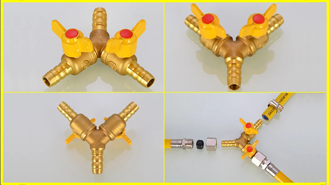 Description Picture 5 of item1/2"Brass Gas Three-Way Valve Natural Gas Hose Pagoda Head Intubation Gas Connector Liquefied Gas Three-Way Ball Valve