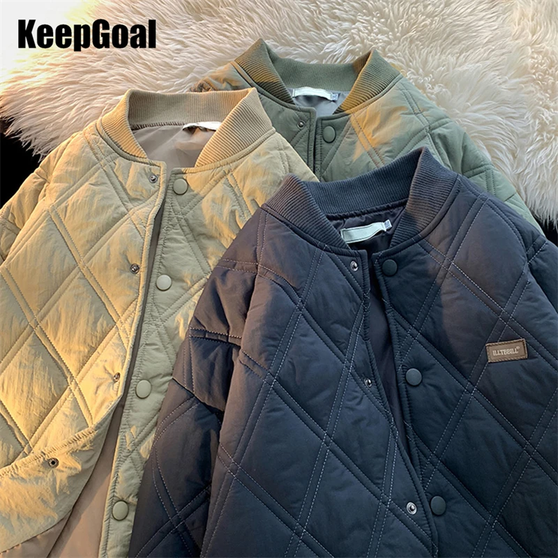 

American Retro Rhombus Warm Cotton Jackets Men and Women Casual Versatile Thicken Coat Korea Fashion Loose Solid Jacket Couples