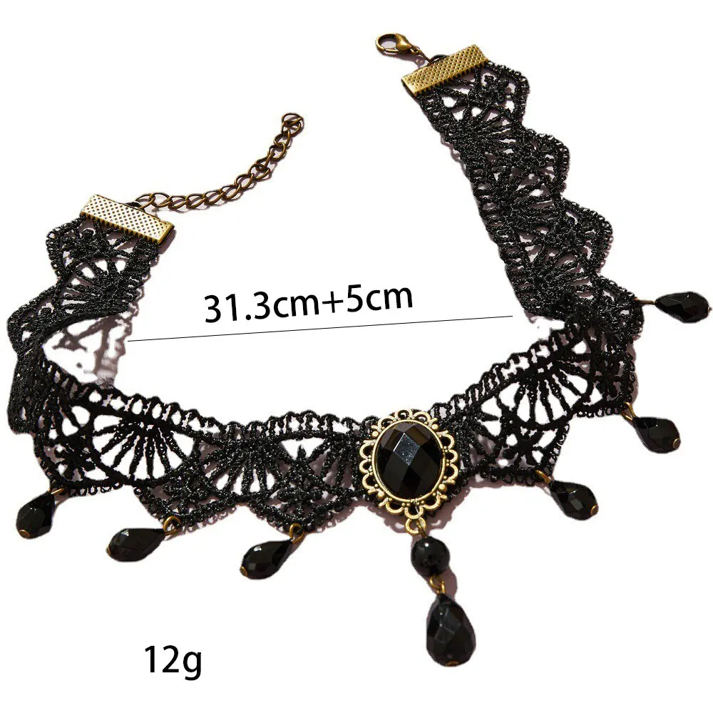 Lace Necklace Black Lace Necklace Retro Court Gothic Personality Crystal Lace Necklace Choker Clavicle Chain