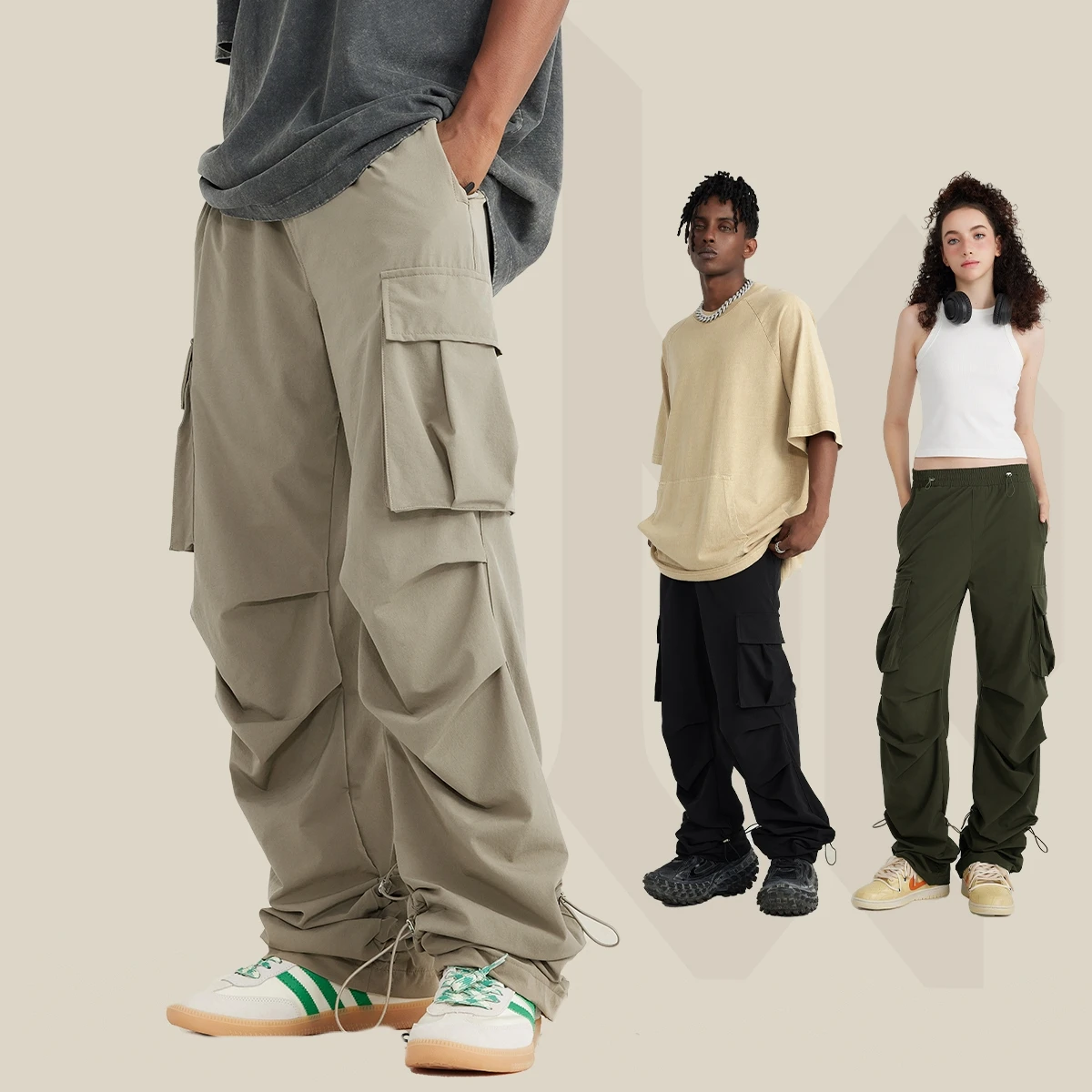 

Hiphop Leader Quick Dry Pockets Cargo Outdoors Logging Pants Men Nayeon Harajuku Kanye Vintage Harem Pantalones 2023