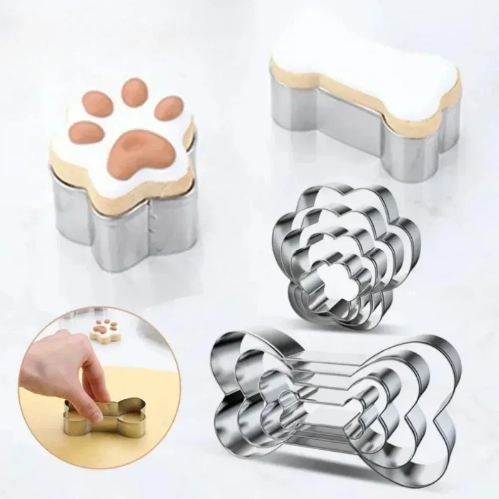 Dog Bone Cookie Cutter Mould Stainless Steel Dog Paw Footprint Biscuit Mold Fondant Pastry Decor Baking Tools 1Pcs