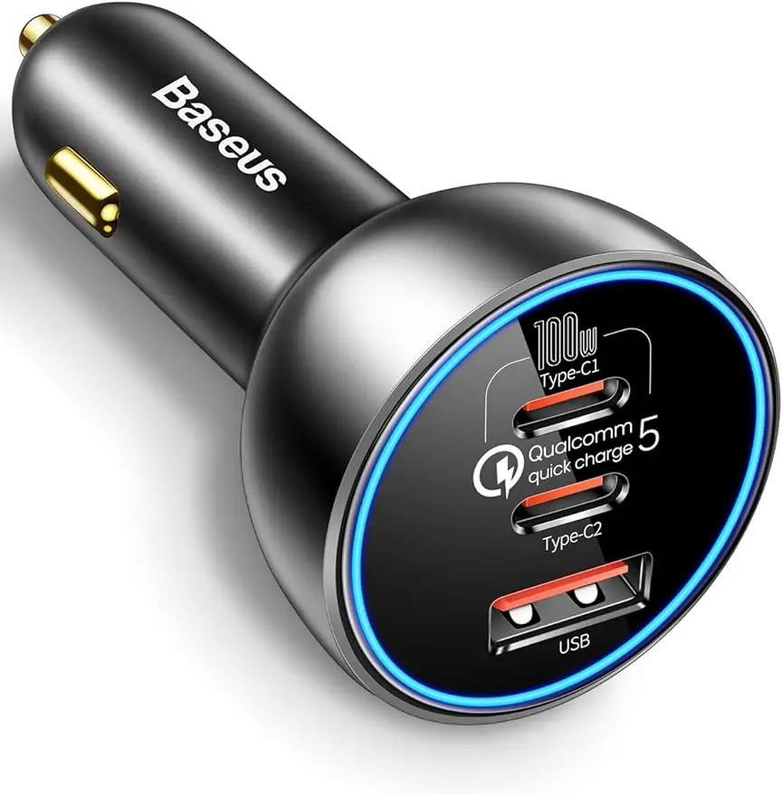 

130W USB C Car Charger Baseus Type C Car Charger QC5.0 PD3.0 PPS 3 Ports Super Fast Charging Car Phone Charger Adapter for iPhon