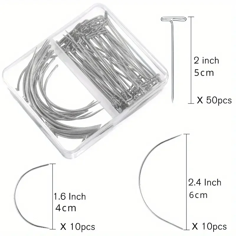 T & C curved wig making pins needles set 70 pieces wig making t pins