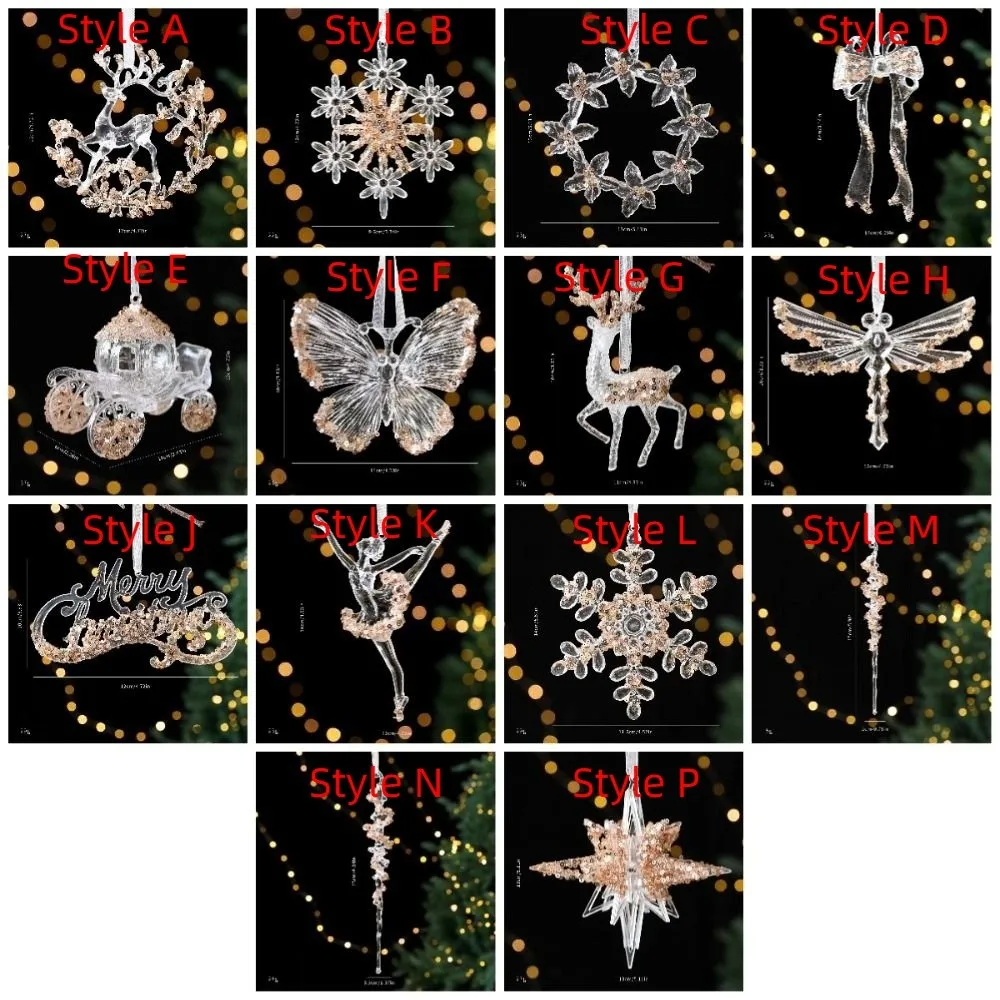 Sparkling Snowflake Ice Strip Pendants Gold Sequin Ballet Girl Xmas Tree Hanging Ornament Transparent DIY