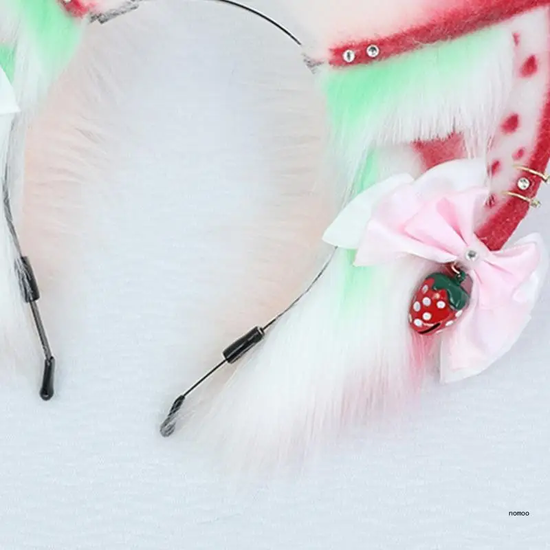 Diadema de Cosplay de animales Lolita de felpa que combina con todo, fresa para tocado de orejas de gato