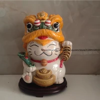Shiwan Ceramics Lucky Cat Dance Lion Travel Hand Letter Gift Checkout Page Piggy Bank Cat Feng Shui Creative Ornament 1
