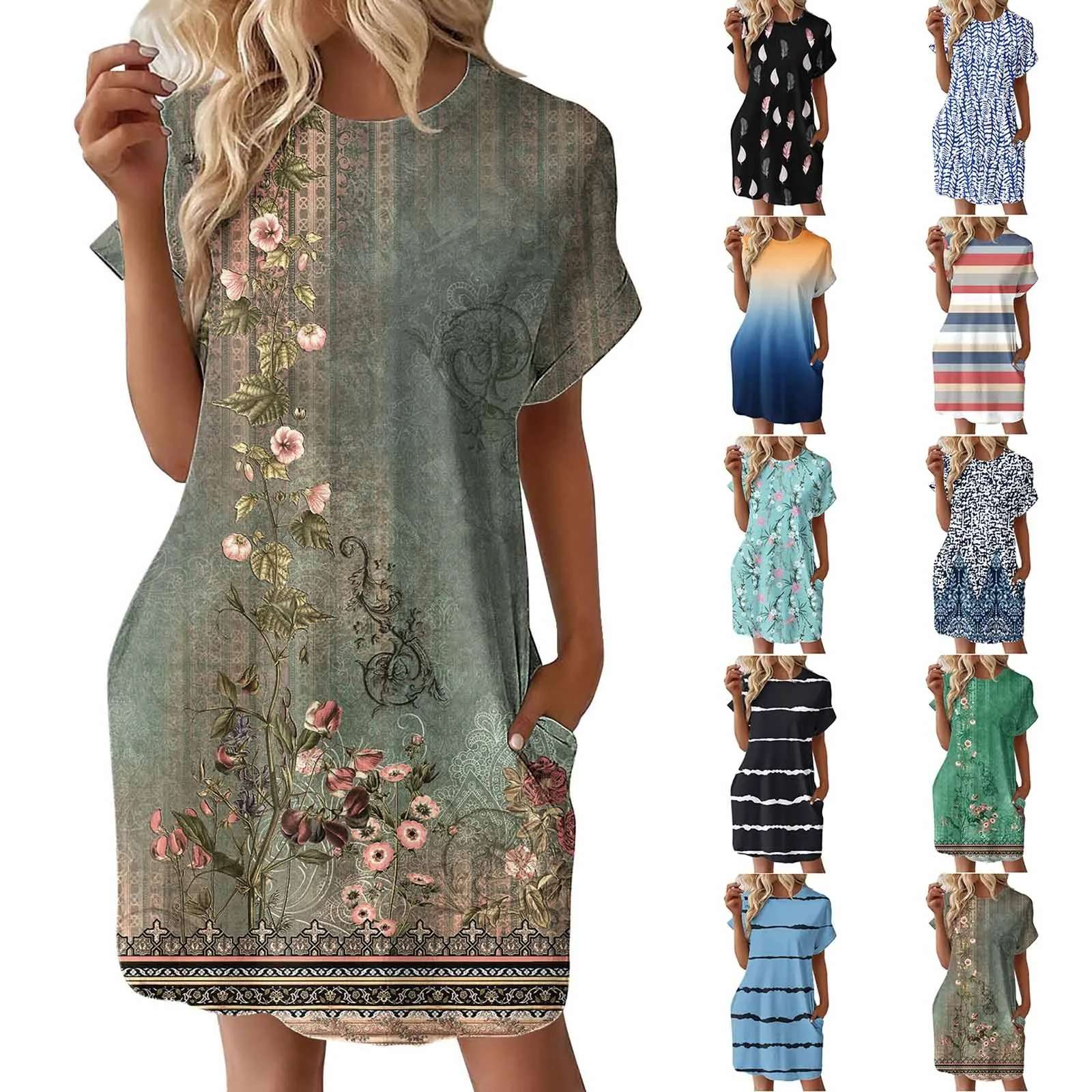 

2024 Women'S New Vintage Casual Long Dress Daily Fashion Classical Printed Women'S Dress Multi Colored Versatile Women'S Dresses