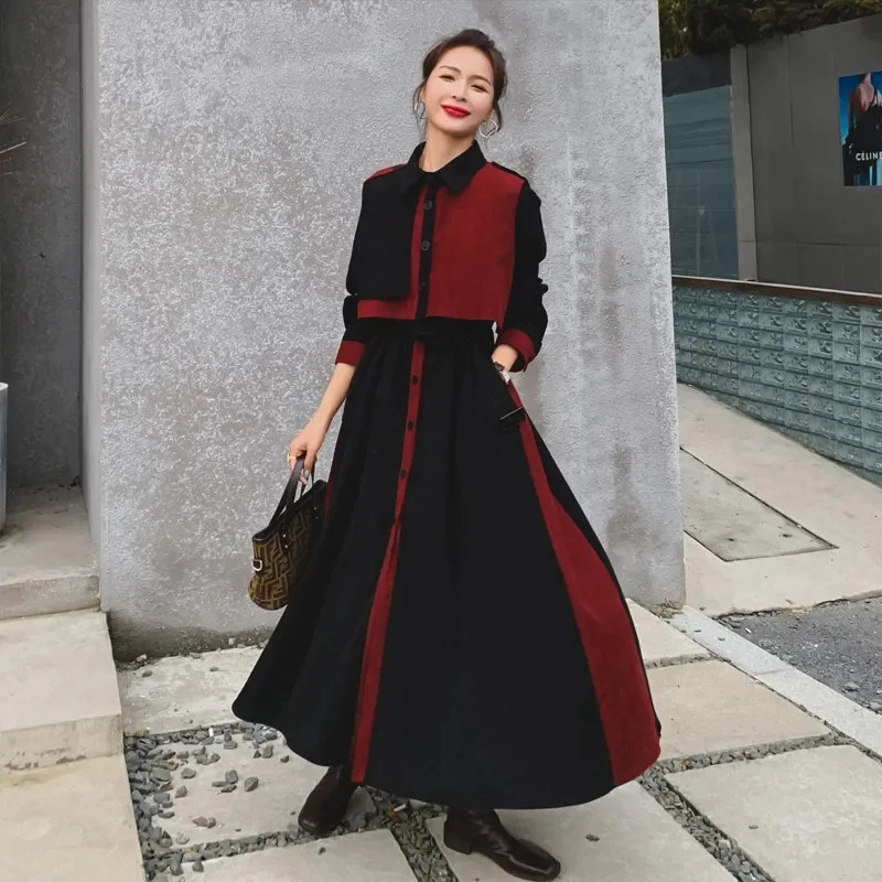 

French Fried Street Long-Sleeved Dress Two Sets of Explosive 2023 Autumn Winter Dress New Style Velvet Velvet Dress Solid Color