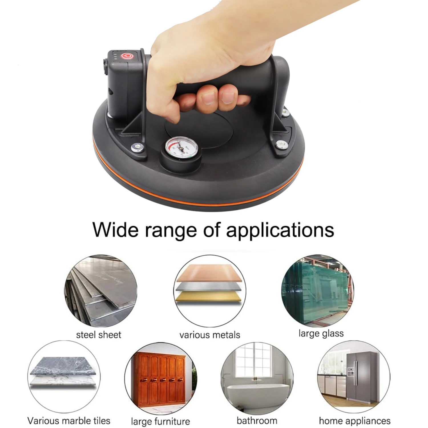 Electric glass suction cups, 8 inch vacuum suction cups, rechargeable glass regulator for glass, window, granite, tile lifting