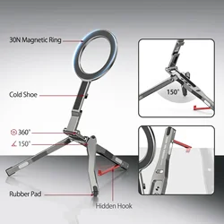 Magnetic Pocket Phone Tripod with Foldable MagSafe Holder and Cold Shoe Attachment (Magnetic Holder)