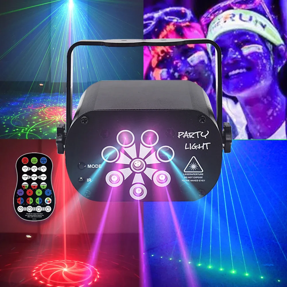 

60 128 Modes Mini RGB LED Disco Party Light DJ Laser Projector USB Rechargeable UV Lamp for Wedding Home Party Christmas Decor