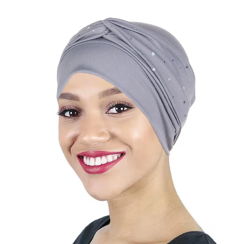 KepaHoo Women Turban Hats Stretchy Solid Knot Rhinestone Cancer Chemotherapy Chemo Beanies Cap Headwrap Plated Hair Loss Cover 2