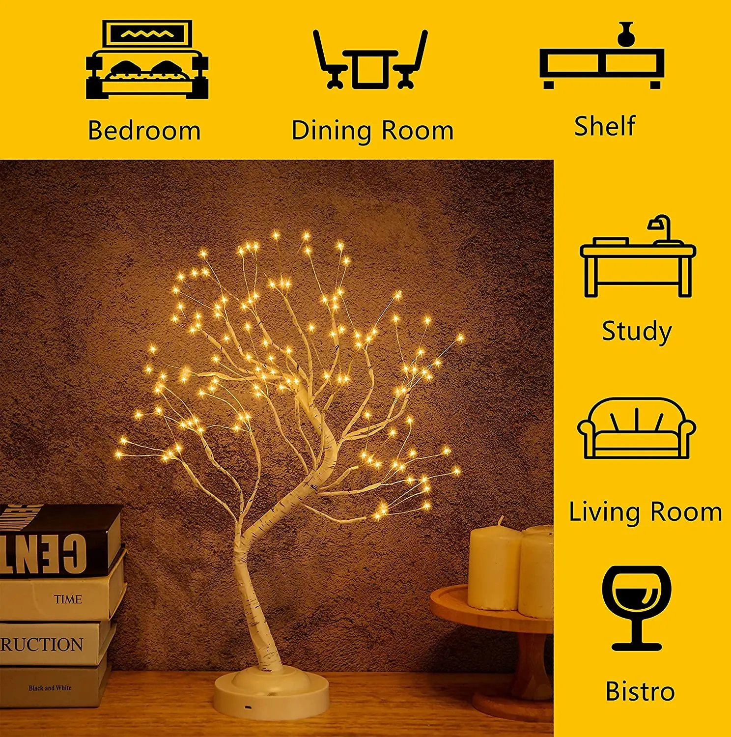 LED Tree Night Light com Touch Switch, Abajur, Fada, Brich, Casa, Quarto, Festa de Casamento, Decoração de Natal, 108LEDs