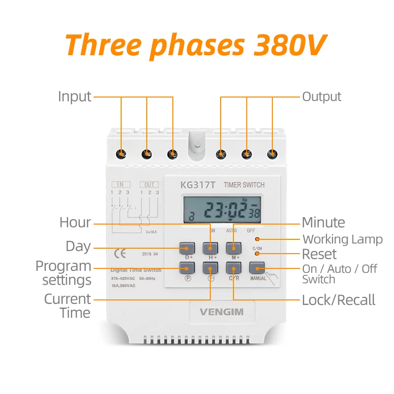 Programável Digital Time Switch, Din Rail Timer
