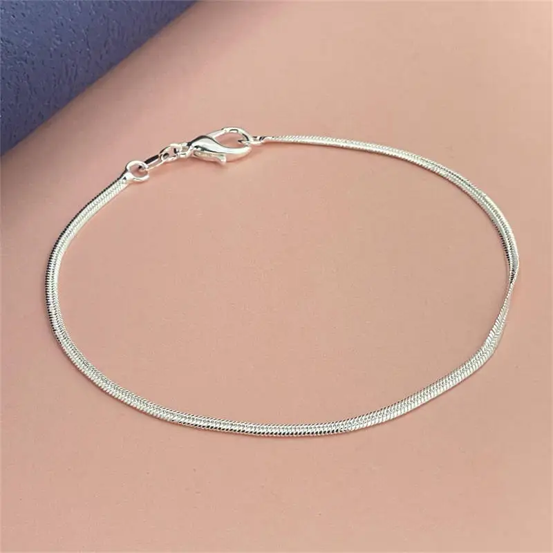 925 Sterling Silver Flat Snake Chain Bracelet - 20CM Unisex Wedding Jewelry Gift