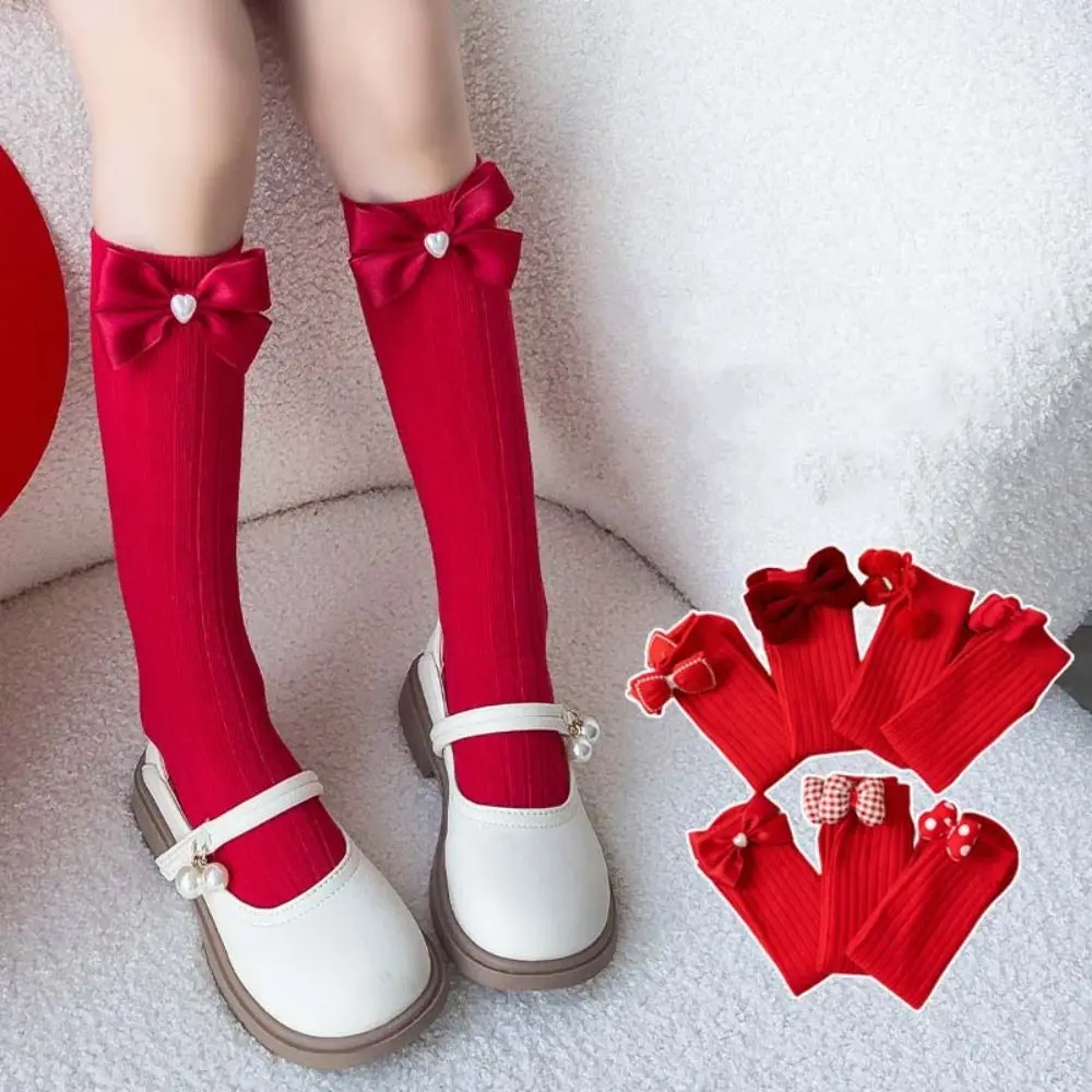 Cute Middle Tube New Year Red Socks Cotton Sweet Children Long Socks Princess Thicken Sleeping Socks Autumn