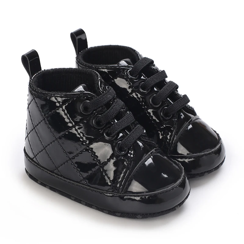 Spring and Autumn Newborn Black Shiny Leather High Top Walking Shoes for Leisure and Versatile First Step Walking Shoes 6