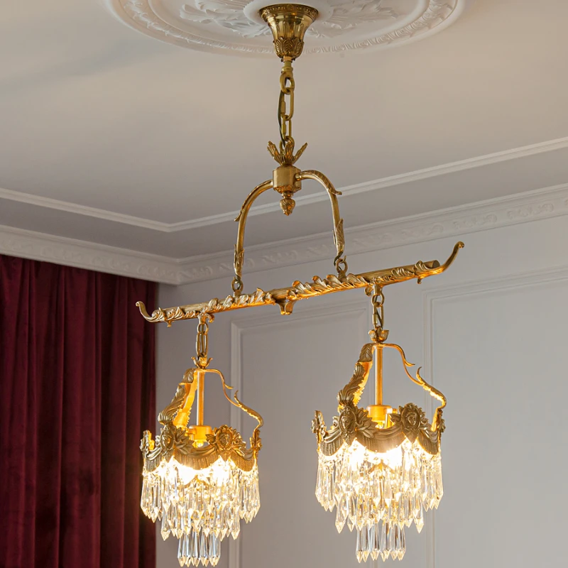 

French Chandelier Dining-Room Lamp Study Lamp Crystal Chandelier European Luxury Elegant Retro Lamps Villa Copper Chandelier