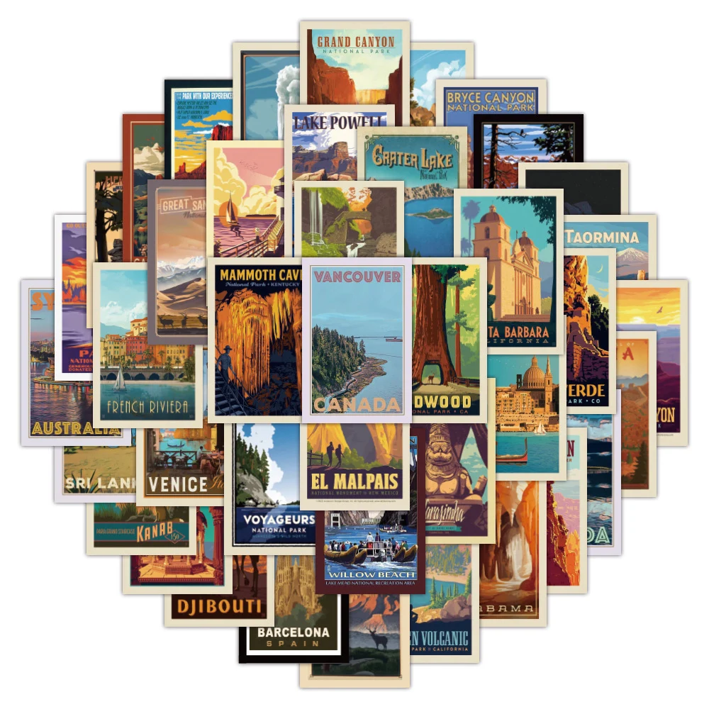 

10/30/50pcs World Travel Country Landscape Cartoon Decoration Stickers Decals DIY Phone Case Laptop Car Waterproof Sticker Toys