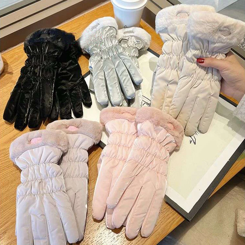 

Outdoor Waterproof Motorcycle Gloves Full Finger Glossy Mittens Windproof Touch Screen Gloves Plush Down Cotton Skiing Gloves
