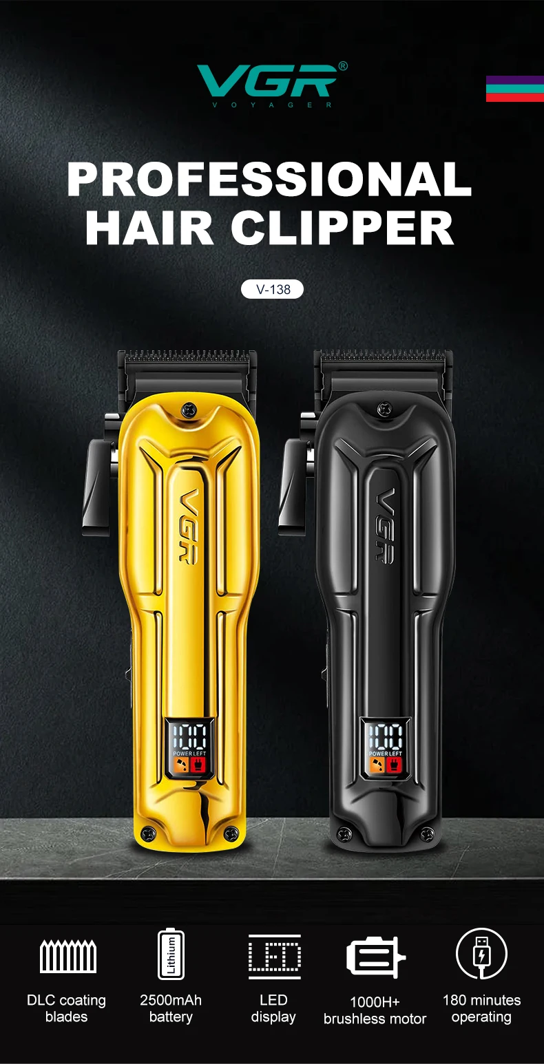 Description Picture 3 of itemVGR 138 BLDC blade cordless hair clipper, metal rechargeable professional men's hair clipper, deep cleaning hair trimmer