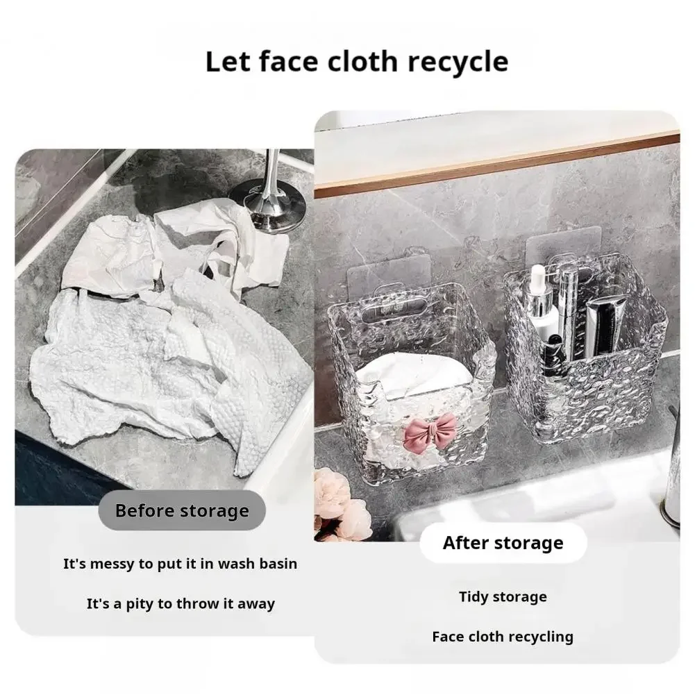 Compact Bathroom Organizer Elegant Bow Decor Bathroom Storage Boxes Set Wall-mounted Shower Caddy Organizer for Cotton Pads 4
