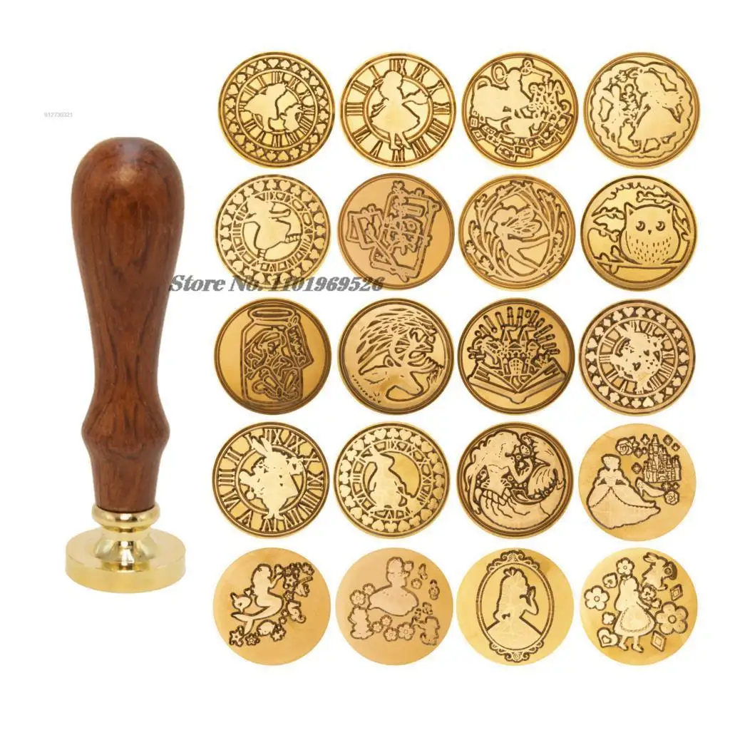 Timbro Sigillo Di Cera Note Di Paesaggio Gufo In Ottone Retrò Kit Timbro Di Cera Con Hilt In Legno Per Buste Decorative Sigillatura Di Libellula