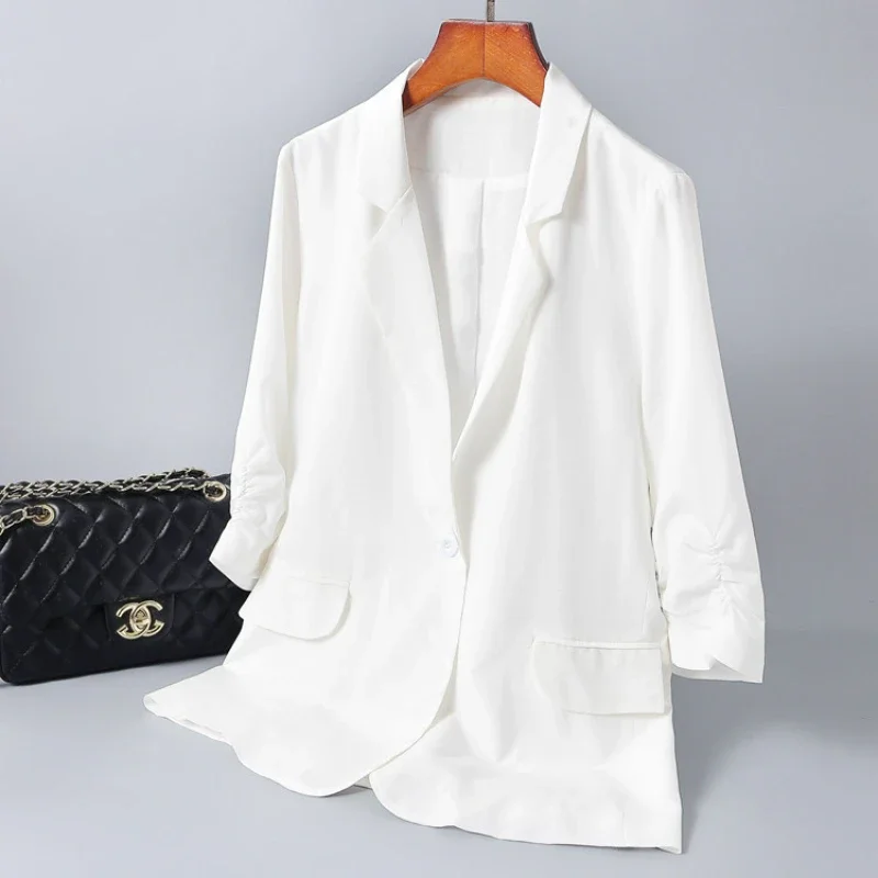 100% Silk Blazer Women Clothing Fashion Ladies Black Coat Elegant Womens Jackets One Button Suit Female Blazers Chaquetas Lq762