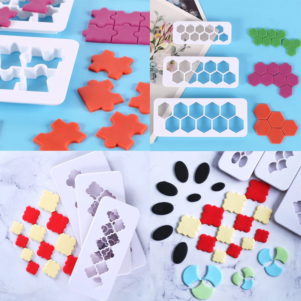 Clay Cutter Hexagon/Round/Square/Scales/Morocco Geometric Shape Plastic Cutting Mold 3pcs