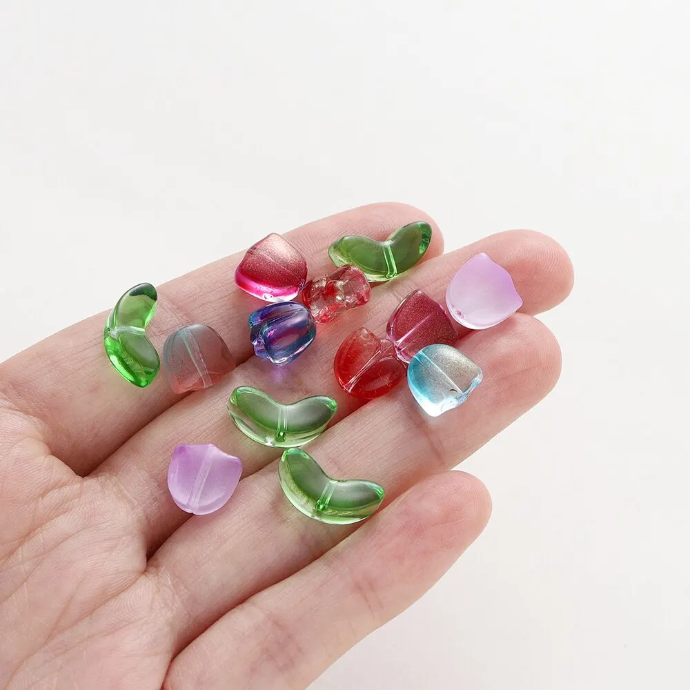 Transparent Small Tulip Glass Flower Beads Necklace Spacer Beads For DIY Jewelry Handmade Crafts Accessories 30pcs/bag