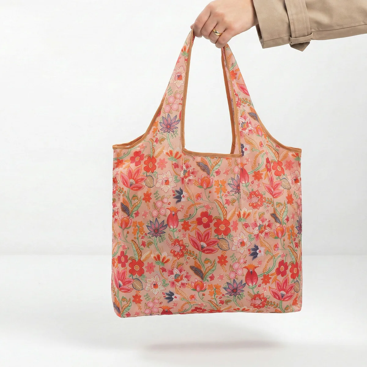 Eco-Friendly Foldable Red Floral Reusable Shopping Tote Bag