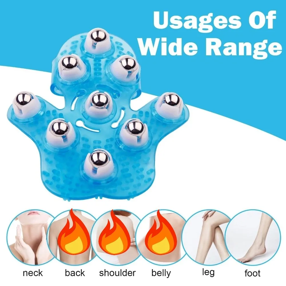 Palm Shaped Massage Glove 360-degree Acupoint Massage Body Massager Relieve Fatigue with 9 Metal Roller Brush