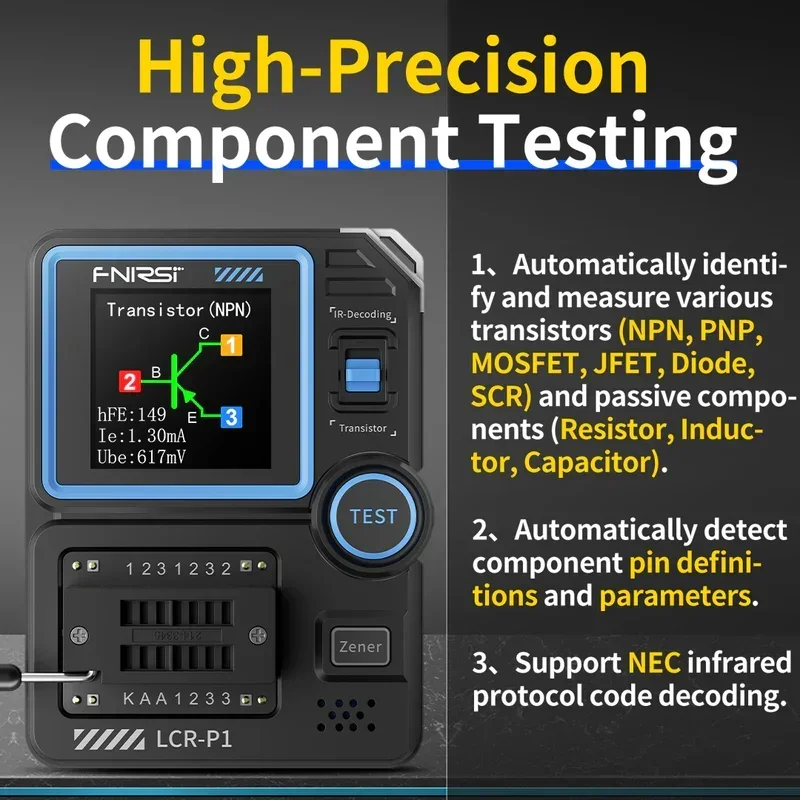 FNIRSI LCR-P1 Transistor Diodes Triodes Capacitor Tester Automatic MOSFETs ESR NPN PNP SMD Capacitance Resistance IR LCR Meter 3