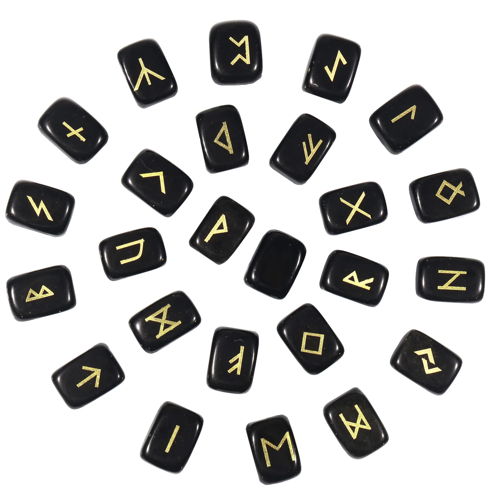 25pcs Black Obsidian Rune Stones Set With Engraved Elder Futhark Alphabet Irregular Crystal Stone For Meditation Divination