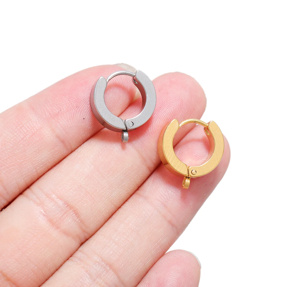 10Pcs Stainless Steel Flat Ear Stud Hooks With Loop Round Ear